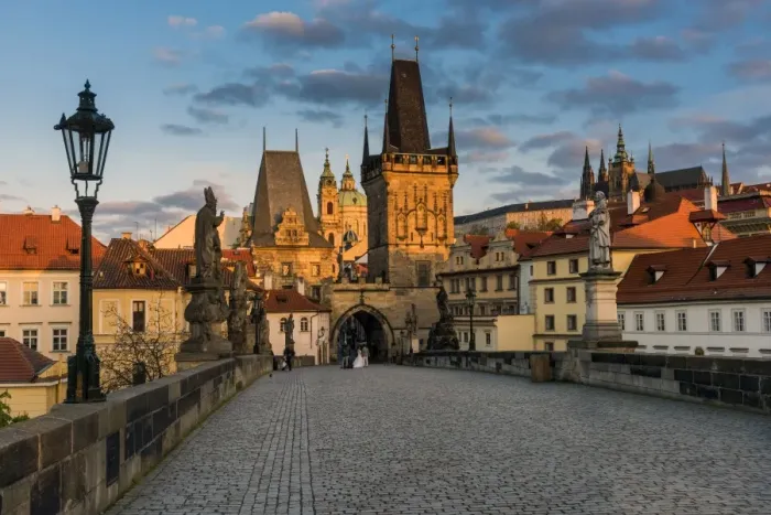 Framed Print : Mala Strana Bridge Tower and Charles Bridge at sunrise, Prague, Bohemia, Czech Republic Framed Print : Mala Strana Bridge Tower and Charles Bridge at sunrise, Prague, Bohemia, Czech Republic