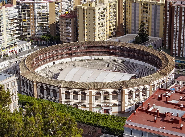 Malagueta Bullring Stadium, elevated view, Malaga, Andalusia, Spain