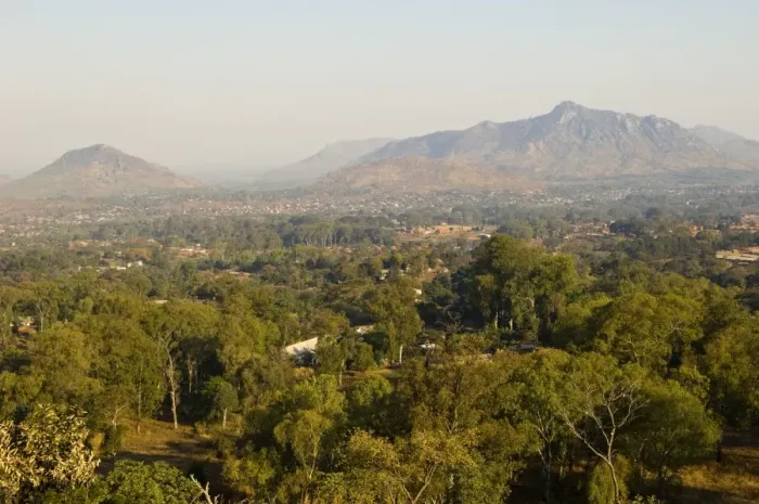 Framed Print : Malawi, Zomba. View over the town of Zomba from the lower slopes of Zomba Plateau Framed Print : Malawi, Zomba. View over the town of Zomba from the lower slopes of Zomba Plateau