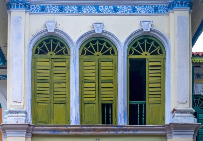 Framed Print : Malaysia, Penang, Georgetown, Shuttered Windows Framed Print : Malaysia, Penang, Georgetown, Shuttered Windows