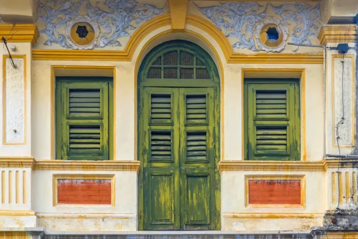 Framed Print : Malaysia, Penang, Georgetown, Shuttered Windows Framed Print : Malaysia, Penang, Georgetown, Shuttered Windows