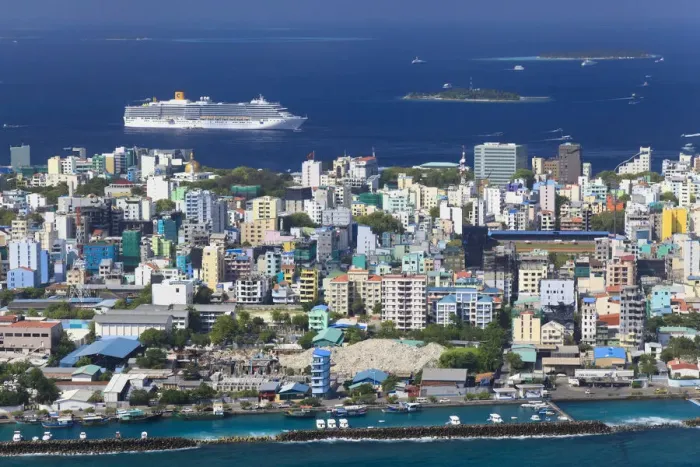 Framed Print : Maldives, Male Atoll, Aerial View of Male Town Framed Print : Maldives, Male Atoll, Aerial View of Male Town