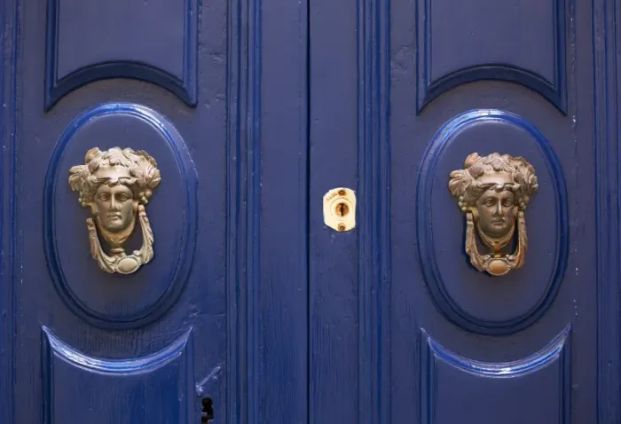 Framed Print : Malta, Europe; Ornamental door knobs found on an old house in Rabat