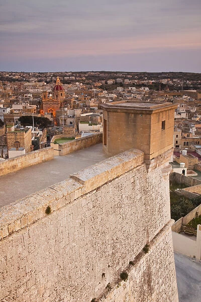 Malta, Gozo Island, Victoria-Rabat, elevated town view with Basilica of St
