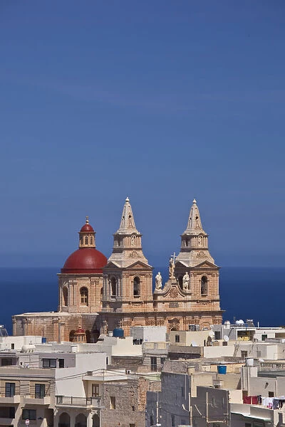 Malta, Northwest Malta, Mellieha, Church of Our Lady of Victory, elevated view