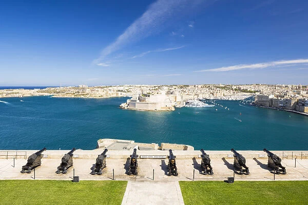 Malta, South Eastern Region, Valletta. The view across Grand Harbour to the Three