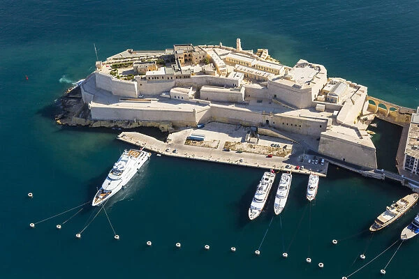 Malta, South Eastern Region, Valletta. Aerial view of Fort St. Angelo on Vittoriosa