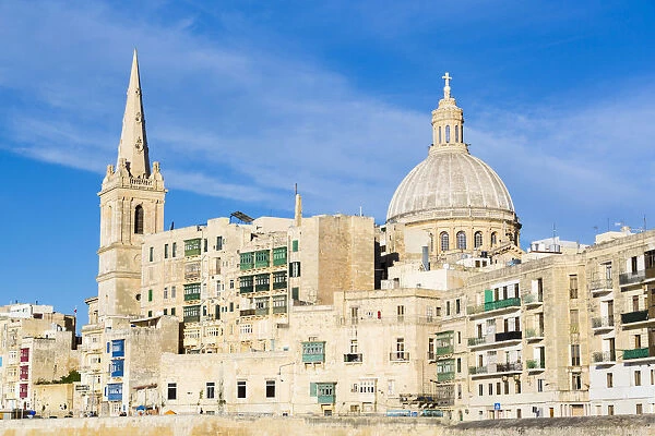 Malta, South Eastern Region, Valletta. The dome of the Carmelite Church and St Paul s
