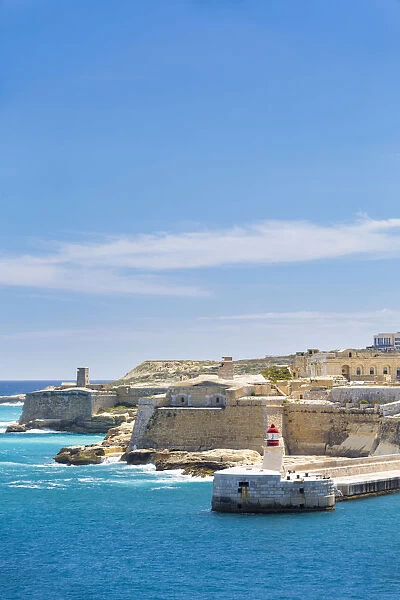 Malta, South Eastern Region, Valletta. The view across Grand Harbour to Fort Rikasoli