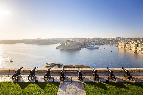 Malta, South Eastern Region, Valletta. The view across Grand Harbour to the Three
