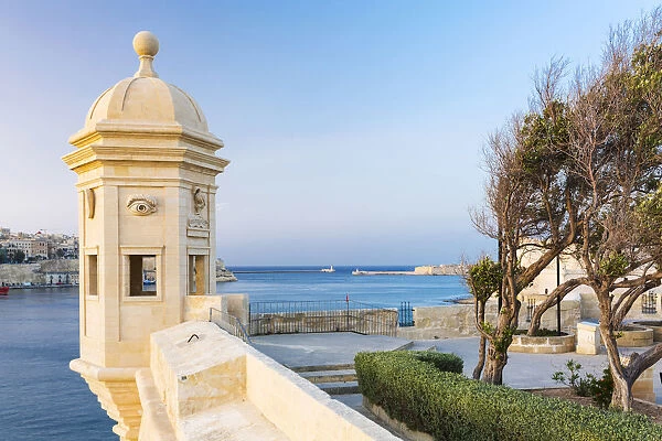 Malta, South Eastern Region, Valletta. A Vedette, or Watchtower in Gardjola Gardens