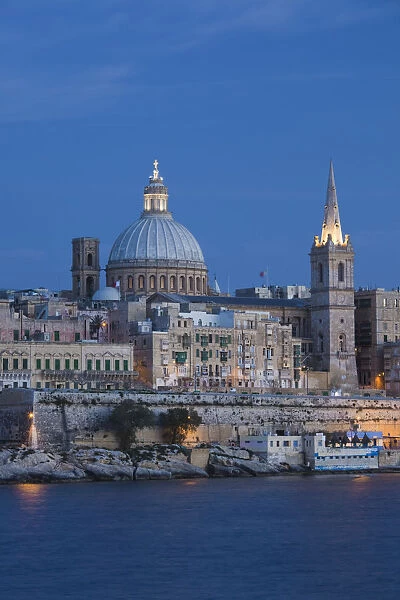 Malta, Valletta, skyline with St. Pauls Anglican Cathedral and Carmelite Church