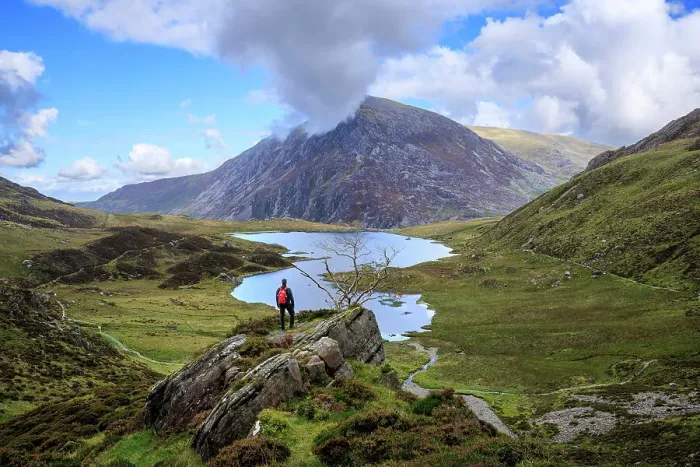 Framed Print : A man admires the view of Pen Yr Ole Wen and Llyn Idwal, Snowdonia, Wales, UK Framed Print : A man admires the view of Pen Yr Ole Wen and Llyn Idwal, Snowdonia, Wales, UK