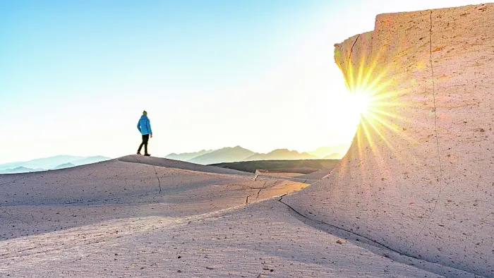 Framed Print : Man admiring pumice fields at sunrise, Campo de Piedra Pomez, El Penon, Puna, Catamarca, Argentina. (MR) Framed Print : Man admiring pumice fields at sunrise, Campo de Piedra Pomez, El Penon, Puna, Catamarca, Argentina. (MR)