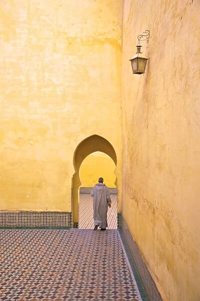 Man In Courtyard, Interior Of Mausoleum of Moulay Ismail, Meknes, Morocco, North Africa