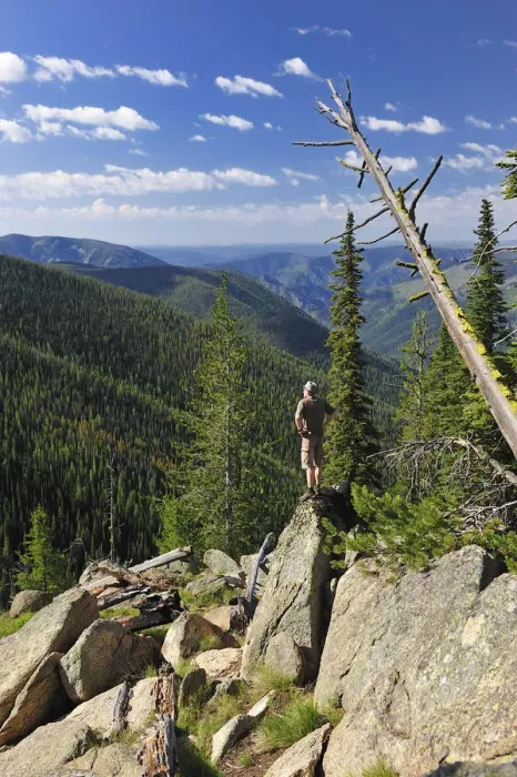 Framed Print : Man enoying view in the Frank Church Wilderness, Nez Perce Trail, Idaho, USA