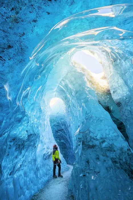 Framed Print : Man in an ice cave of Breidamerkurjokull, Austurland, Iceland(MR) Framed Print : Man in an ice cave of Breidamerkurjokull, Austurland, Iceland(MR)