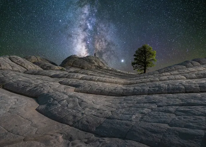 Framed Print : Man under Milky Way at White Pocket in Vermilion Cliffs National Monument, Arizona, USa Framed Print : Man under Milky Way at White Pocket in Vermilion Cliffs National Monument, Arizona, USa