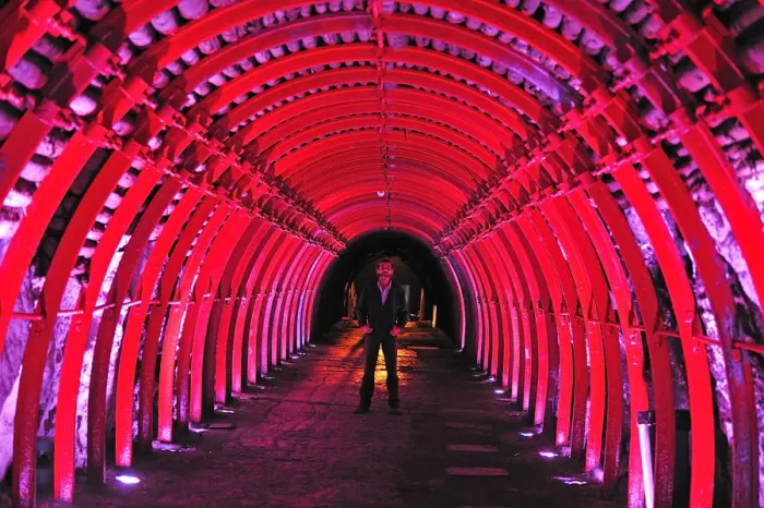 Framed Print : Man standing in tunnel at the Salt Cathedral of Zipaquira, Colombia, South America MR Framed Print : Man standing in tunnel at the Salt Cathedral of Zipaquira, Colombia, South America MR