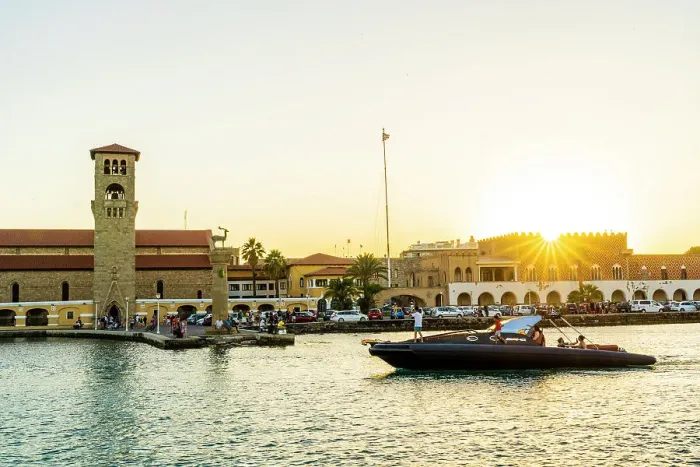 Framed Print : Mandraki Marina and Port at sunset, Rhodes Town, Rhodes, Dodecanese Islands, Greece Framed Print : Mandraki Marina and Port at sunset, Rhodes Town, Rhodes, Dodecanese Islands, Greece