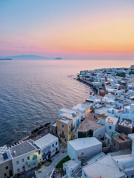 Mandraki Town at dawn, elevated view, Nisyros Island, Dodecanese, Greece