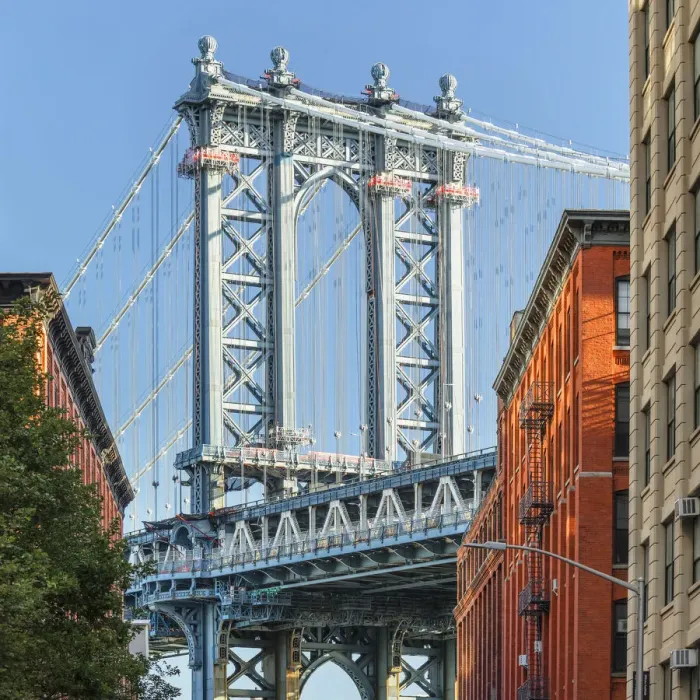 Framed Print : Manhattan Bridge, view to Empire State Building, Dumbo, Brooklyn, New York City, USA Framed Print : Manhattan Bridge, view to Empire State Building, Dumbo, Brooklyn, New York City, USA
