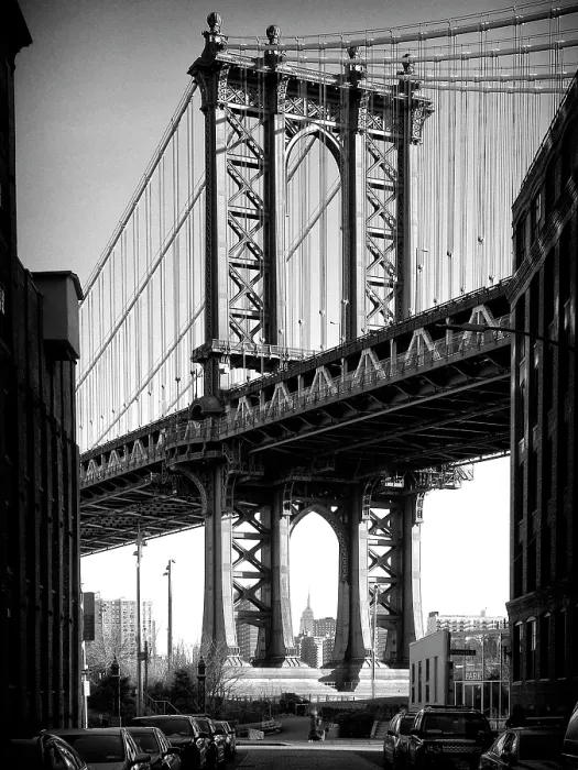 Framed Print : Manhattan Bridge from Washington Street, Dumbo, Brooklyn, New York City, New York, USA Framed Print : Manhattan Bridge from Washington Street, Dumbo, Brooklyn, New York City, New York, USA