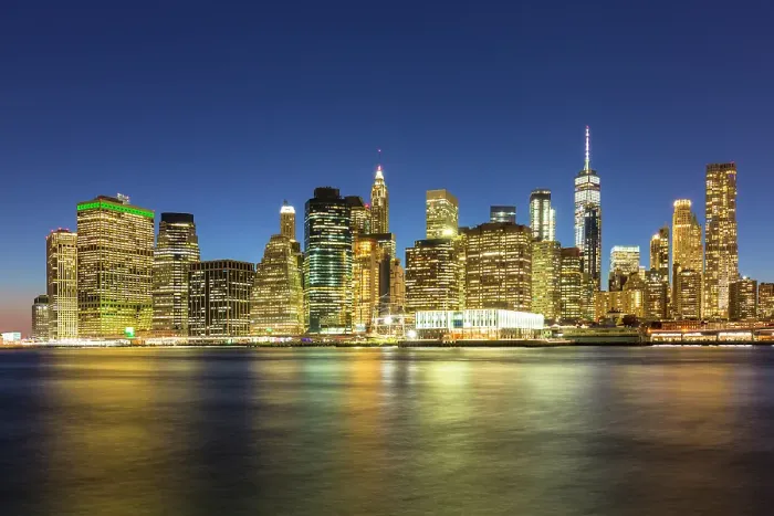Framed Print : Manhattan at dusk from Brooklyn Bridge Park, Brooklyn, New York City, New York, USA Framed Print : Manhattan at dusk from Brooklyn Bridge Park, Brooklyn, New York City, New York, USA