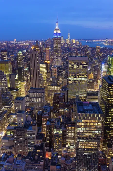 Framed Print : Manhattan and the Empire State Building at dusk, from Rockerfeller Centre, Manhattan, New York City, New York, USA