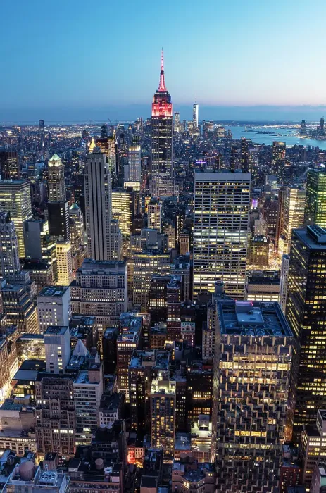 Framed Print : Manhattan and the Empire State Building at dusk, from Rockerfeller Centre, Manhattan, New York City, New York, USA Framed Print : Manhattan and the Empire State Building at dusk, from Rockerfeller Centre, Manhattan, New York City, New York, USA