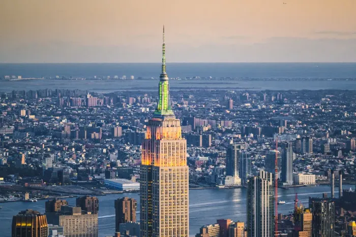 Framed Print : Manhattan, New York City, USA. Aerial view of the Empire State Building at dusk Framed Print : Manhattan, New York City, USA. Aerial view of the Empire State Building at dusk