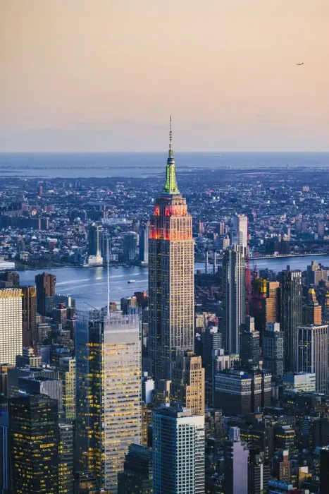Framed Print : Manhattan, New York City, USA. Aerial view of the Empire State Building at dusk Framed Print : Manhattan, New York City, USA. Aerial view of the Empire State Building at dusk