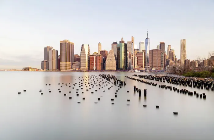 Framed Print : Manhattan from Pier 1 at dawn, Brooklyn Bridge Park, Manhattan, New York City, New York, USA