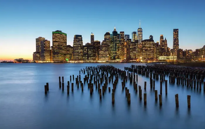 Framed Print : Manhattan from Pier 1 at dusk, Brooklyn Bridge Park, Manhattan, New York City, New York, USA Framed Print : Manhattan from Pier 1 at dusk, Brooklyn Bridge Park, Manhattan, New York City, New York, USA