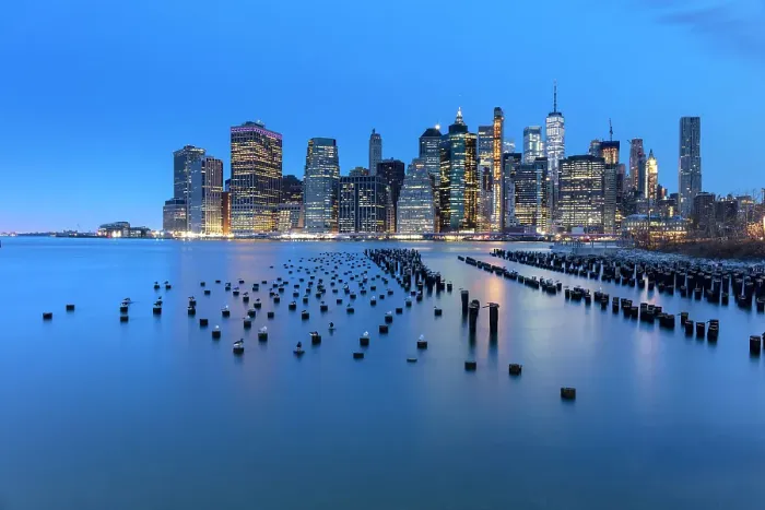 Framed Print : Manhattan from Pier 1 at dusk, Brooklyn Bridge Park, Manhattan, New York City, New York, USA Framed Print : Manhattan from Pier 1 at dusk, Brooklyn Bridge Park, Manhattan, New York City, New York, USA