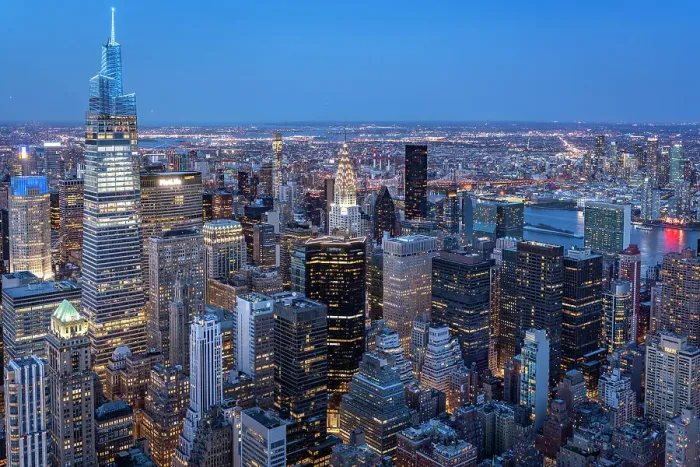 Framed Print : Manhattan skyline at blue hour, New York City, USA Framed Print : Manhattan skyline at blue hour, New York City, USA