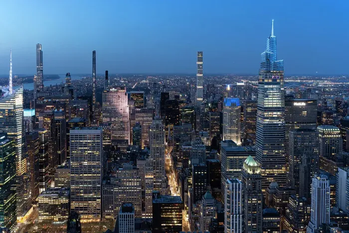 Framed Print : Manhattan skyline at blue hour, New York City, USA Framed Print : Manhattan skyline at blue hour, New York City, USA