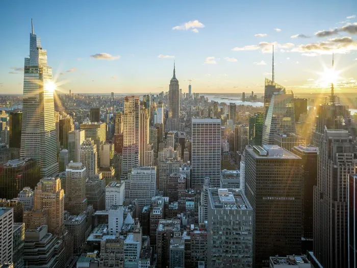 Framed Print : Manhattan Skyline View with the Empire State Building illuminated at sunset Manhattan, New York City, USA Framed Print : Manhattan Skyline View with the Empire State Building illuminated at sunset Manhattan, New York City, USA