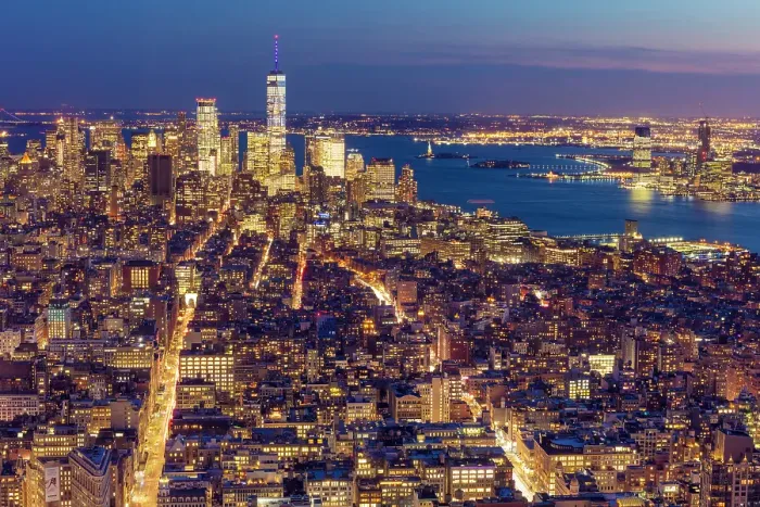 Framed Print : Manhattan and the One World Trade Centre at dusk, from the Empire State Building, Manhattan, New York City, New York, USA Framed Print : Manhattan and the One World Trade Centre at dusk, from the Empire State Building, Manhattan, New York City, New York, USA