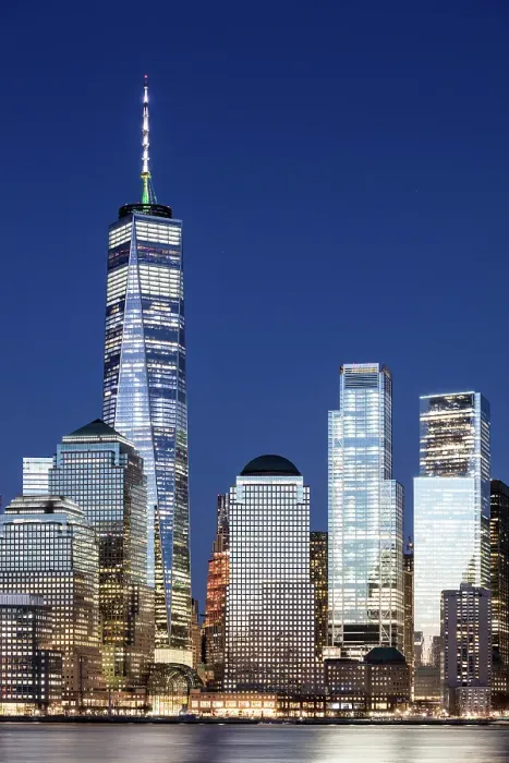 Framed Print : Manhattan and the One World Trade Centre at dusk, from the Exchange Place, Jersey City, New Jersey, USA Framed Print : Manhattan and the One World Trade Centre at dusk, from the Exchange Place, Jersey City, New Jersey, USA