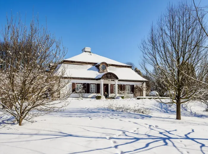 Framed Print : Manor House, Lublin Open Air Museum, winter, Lublin Voivodeship, Poland