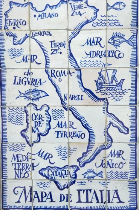 Framed Print : Map of Italy and the Mediterranean made out of ceramic tiles on a street in Seville Framed Print : Map of Italy and the Mediterranean made out of ceramic tiles on a street in Seville