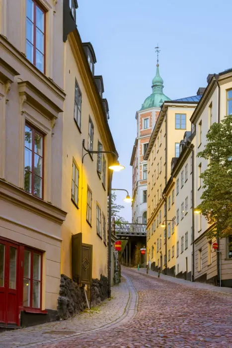 Framed Print : Mariaberget, Stockholm, Sweden. City street at dusk Framed Print : Mariaberget, Stockholm, Sweden. City street at dusk