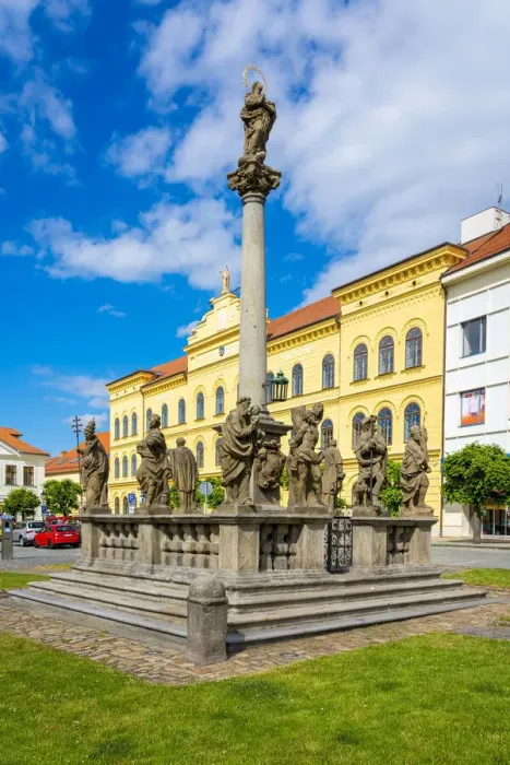 Framed Print : Marian column on Alsovo namesti, Pisek, South Bohemian Region, Czech Republic Framed Print : Marian column on Alsovo namesti, Pisek, South Bohemian Region, Czech Republic
