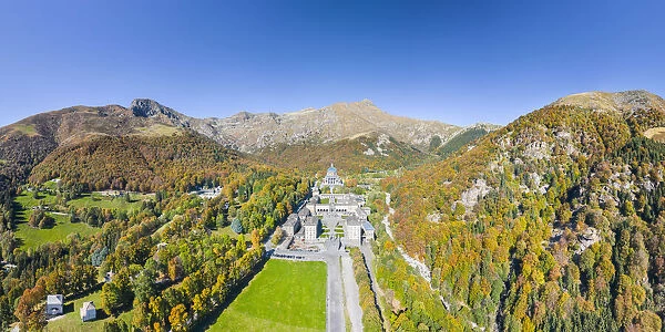 Marian Sanctuary of Oropa surrounded by the Alps of Biella (Biella, Biella province