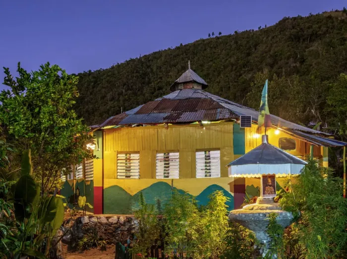 Framed Print : Marijuana Garden and School of Vision Temple at dusk, Rastafarian Community Framed Print : Marijuana Garden and School of Vision Temple at dusk, Rastafarian Community