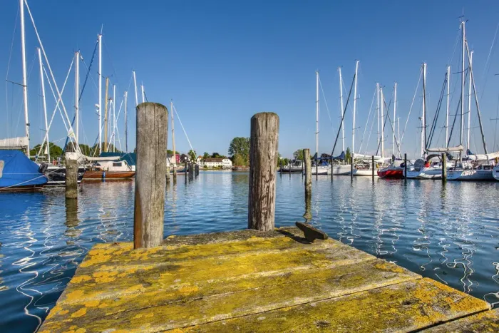 Framed Print : Marina in Arnis, Schlei fjord, Baltic coast, Schleswig-Holstein, Germany