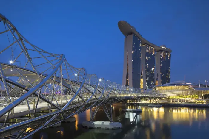 Framed Print : Marina Bay Sands Hotel and Helix Bridge, Marina Bay, Singapore Framed Print : Marina Bay Sands Hotel and Helix Bridge, Marina Bay, Singapore