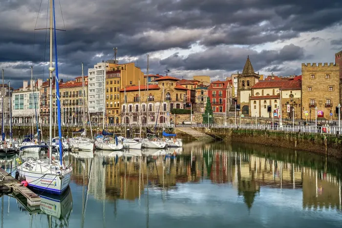 Framed Print : Marina and old town, Gijon, Asturias, Spain