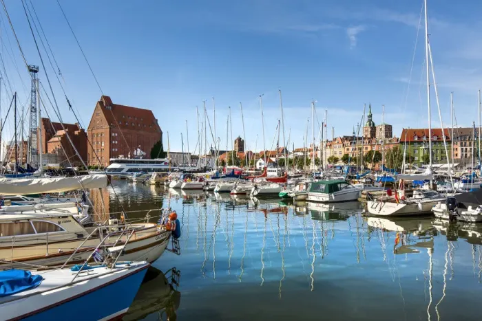 Framed Print : Marina and old town, Stralsund, Mecklenburg-Western Pomerania, Germany Framed Print : Marina and old town, Stralsund, Mecklenburg-Western Pomerania, Germany
